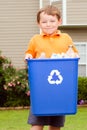 Child carrying recycling bin