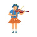 Child cartoon character playing violin, flat vector illustration isolated. Royalty Free Stock Photo