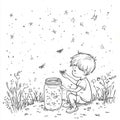 Child catching fireflies in a jar during summer night Royalty Free Stock Photo