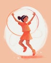 A child caught in a moment of pure joy as she lets loose with a twirling hula hoop.. AI generation