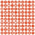 100 child center icons hexagon orange