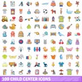 100 child center icons set, cartoon style Royalty Free Stock Photo