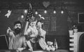 Child Childhood Children Happiness Concept. American family at desk with son making paper planes. Homeschooling concept Royalty Free Stock Photo