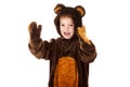 Child in a christmas carnival bear costume isolated on white with copy space,  joy Royalty Free Stock Photo