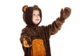 Child in a christmas carnival bear costume isolated on white