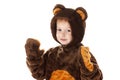 Child in a christmas carnival bear costume isolated on white with copy space Royalty Free Stock Photo