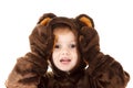 Child in a christmas carnival bear costume isolated on white with copy space,  kid Royalty Free Stock Photo