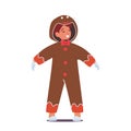 Child in Christmas Costume of Gingerbread Man, Little Boy Performing on School or Kindergarten New Year Party