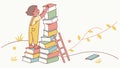 Child Climbing a Stack of Books with Ladder, Learning Journey, vector design Generative AI Royalty Free Stock Photo