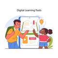 Child cognitive development. Digital learning tools. Children using digital
