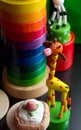 Child colorful toys in nursery