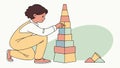 Child Concentrating on Stacking Blocks Fine Motor Vector, vector design Generative AI Royalty Free Stock Photo
