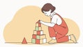 Child Concentrating on Stacking Blocks, Learning Through Play, vector design Generative AI Royalty Free Stock Photo