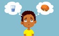 Little Boy Thinking if he is Hungry or Thirsty Vector Cartoon Illustration Royalty Free Stock Photo