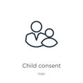 Child consent icon. Thin linear child consent outline icon isolated on white background from gdpr collection. Line vector child