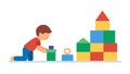 Child Constructing with Colorful Building Blocks, vector design Generative AI Royalty Free Stock Photo