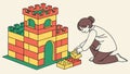 Child Constructing a Creative Castle with Building Blocks, vector design Generative AI Royalty Free Stock Photo