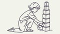 Child Constructing a High Stacking Block Tower Vector, vector design Generative AI Royalty Free Stock Photo