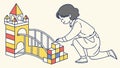 Child constructing a sturdy bridge from colorful building blocks, vector design Generative AI Royalty Free Stock Photo