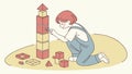 Child Constructing a Tall Tower of Wooden Blocks, vector design Generative AI Royalty Free Stock Photo