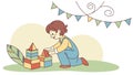Child Constructing with Wooden Building Blocks Creative Fun Vector, vector design Generative AI Royalty Free Stock Photo