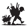 Child Construction Worker Silhouette Young Laborer Carrying Tools Illustration Royalty Free Stock Photo