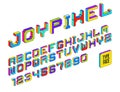 Child constructor colorful minimal 3D square vector font, dimensional cubic letters and numbers alphabet in toy style, block