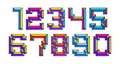 Child constructor colorful minimal square vector font with bevel effect, letters and numbers alphabet in toy beveled style,