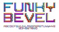 Child constructor colorful minimal square vector font with bevel effect, letters and numbers alphabet in toy beveled style,