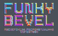 Child constructor colorful minimal square vector font with bevel effect, letters and numbers alphabet in toy beveled style,
