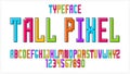 Child constructor colorful minimal square vector font, letters and numbers alphabet in toy style, multicolored geometric