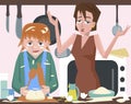 Child cooking at kitchen and messing vector cartoon