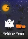 Child in the costume of ghosts scare people against the background of the night sky. Trick or treat