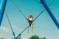 Child with courage jumping high up to the skies Royalty Free Stock Photo