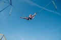 Child with courage jumping high up to the skies Royalty Free Stock Photo