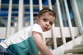 Child creeps up the stairs Royalty Free Stock Photo