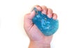 The blue slime in child hand