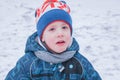 The child is crying in the street. Winter, little boy, crying, u Royalty Free Stock Photo