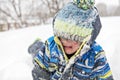 Child is crying in the Winter, little boy, crying, upset. Royalty Free Stock Photo