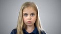 Child custody, portrait of scared schoolgirl, searching for parents, adoption