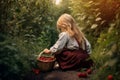 Child cute girl basket berries. Generate Ai Royalty Free Stock Photo