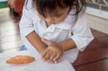 Child cute little girl playing with clay Royalty Free Stock Photo