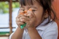 Child cute little girl playing with clay, play doh