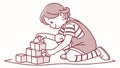 Child Delicately Stacking Building Blocks, vector design Generative AI Royalty Free Stock Photo