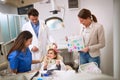 Child at dentist hold greenback for luck