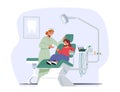 Child at Dentist Office. Little Girl Patient at Dental Clinic for Kids Sit at Chair for Teeth and Oral Cavity Checkup Royalty Free Stock Photo