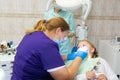 A child at a dentist`s appointment in a dental clinic.