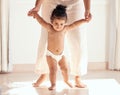 Child development, mother and teaching baby, walking and helping kid for bonding. Love, childhood and mama with toddler