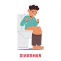Child With Diarrhea Sits On A Toilet, Uncomfortable And Grimacing, Seeking Relief From An Upset Stomach