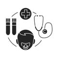 Child disease black glyph icon. Pediatric health care sign. Childcare concept. Pictogram for web page, mobile app, promo. UI UX